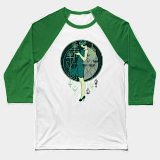 Art Deco Lady Baseball T-Shirt